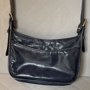 Blue HOBO Leather Crossbody Bag - Perforated, Adjustable Shoulder Strap